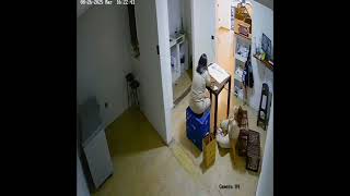 Woman Sits on Crates, They Collapse Underneath Her