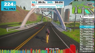 Zwift Classics - Watopia Cup (B) on Two Bridges Loop - Zwift KOM #2 to finish scene