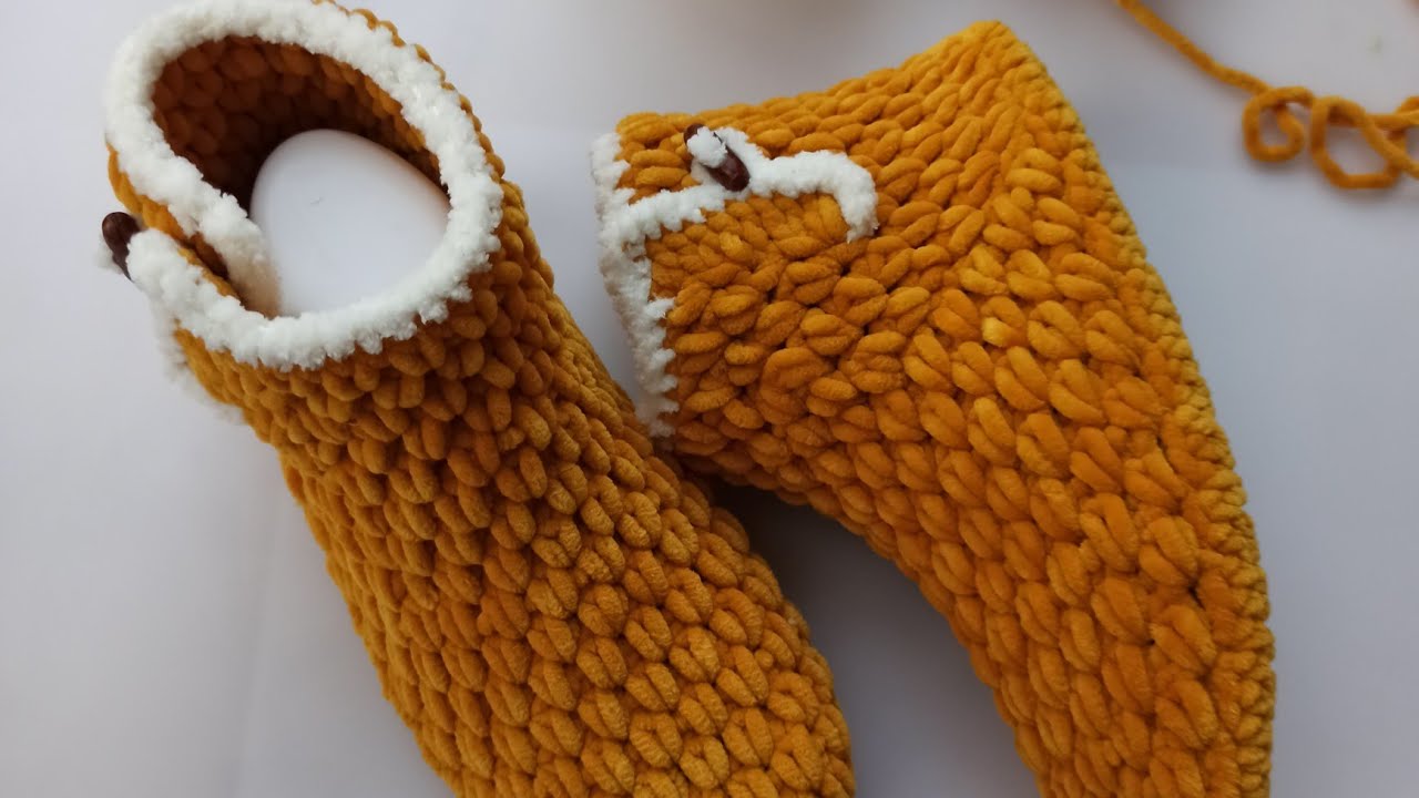 ÇOK BEKLENEN YANDAN DÜĞMELİ PANDUF YAPIMI👣 #keşfet #crochet #örgü