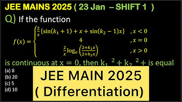 Q) If the function𝑓(𝑥)={(2/𝑥 {sin(𝑘_1+1)+𝑥+sin(𝑘_2−1)𝑥}&,𝑥=0 4,𝑥=0 2/𝑥 log_𝑒 ((2+𝑘_1 𝑥)/(2+𝑘_2 𝑥))