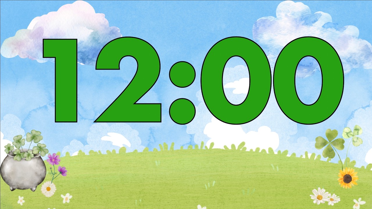 12 Minute Saint Patrick’s Day Classroom Timer (Fun Harp Alarm at End, No Music)