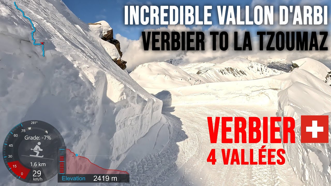 [4K] Skiing Incredible Vallon d'Arbi 7.7km Verbier to La Tzoumaz, 4Vallées Switzerland, GoPro HERO11