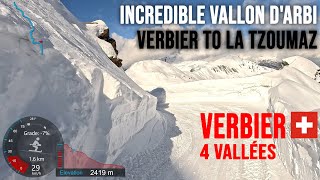 [4K] Skiing Incredible Vallon d'Arbi 7.7km Verbier to La Tzoumaz, 4Vallées Switzerland, GoPro HERO11