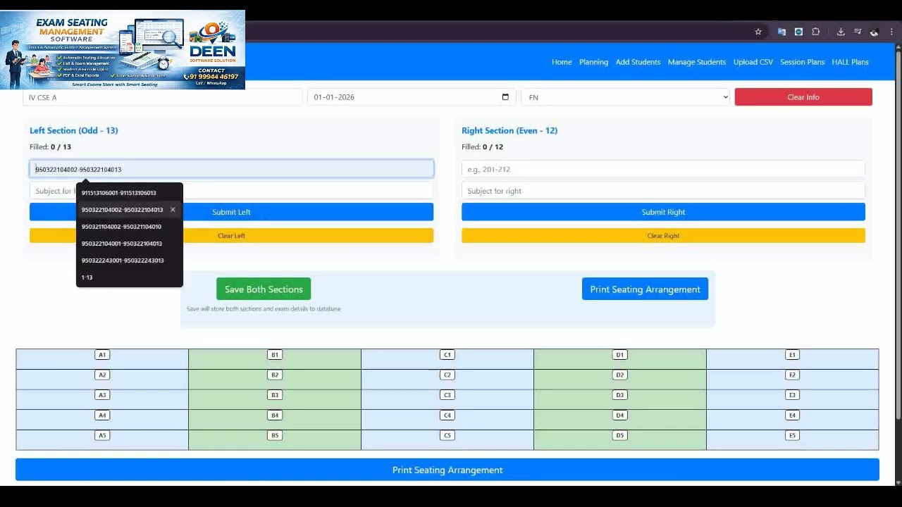Smart Exam Seating Arrangement System | DEEN Software Solution