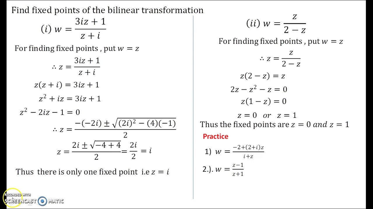 Bilinear Transformation Part 2 Fixed Points Youtube