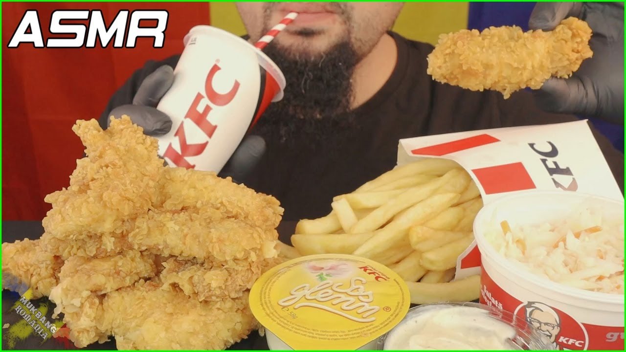 [ASMR] KFC Crispy Strips + Sos De Usturoi + Salata Coleslaw + Cartofi Prajiti (fara vorbe) MUKBANG