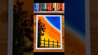 Easy Sunset Scenery Drawing with Oil Pastels 🌅 | Beautiful Landscape Drawing | Art Tutorial #shorts