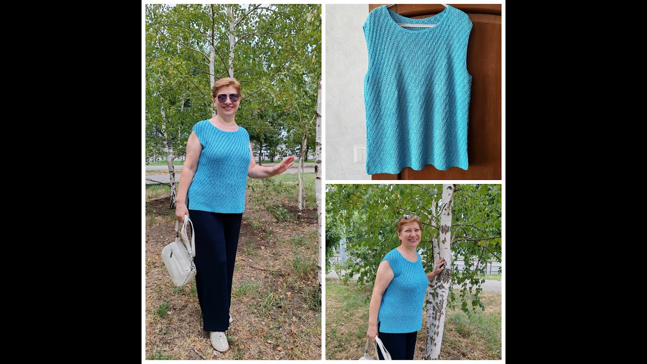 Блузка Океан - готовая работа. Летнее вязание.
