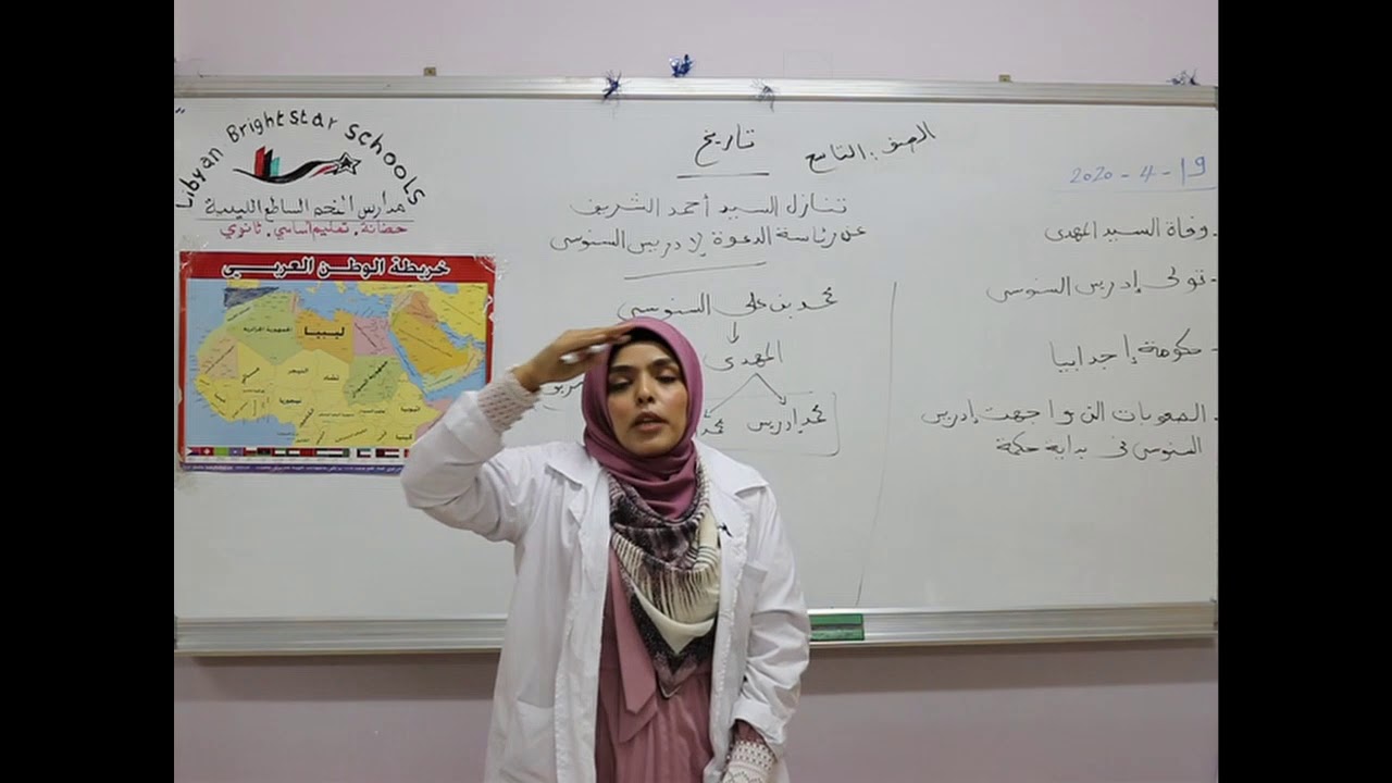 مادة التاريخ للصف التاسع الأساسي /  تنازل السيد احمد الشريف عن رئاسة الدعوة لأدريس السنوسي