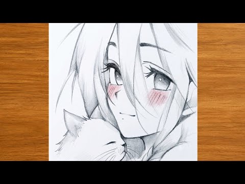 Cute Anime Girl Drawing with her cat ✨ | Easy and Simple 