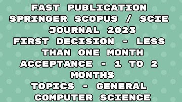 Fast Publication unpaid scopus indexed / Scie Journal | Fast publication 2023 Springer journal
