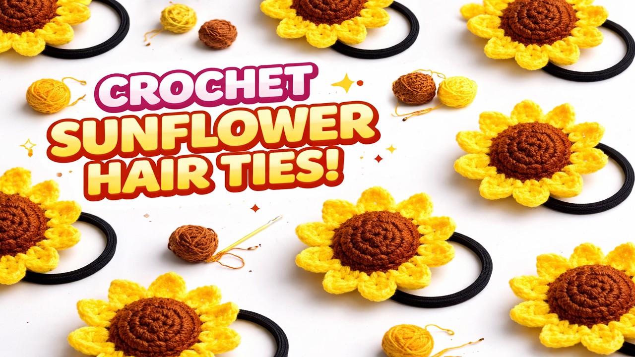 Handmade crochet sunflower hair tie | Trendy Sunflower Hair Tie