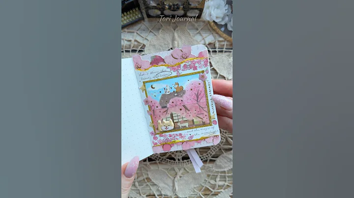ASMR journal mini triple spread Sakura🌸🌙✨🍵🐈|#asmr #scrapbooking #journal #fyp #diy #sakura