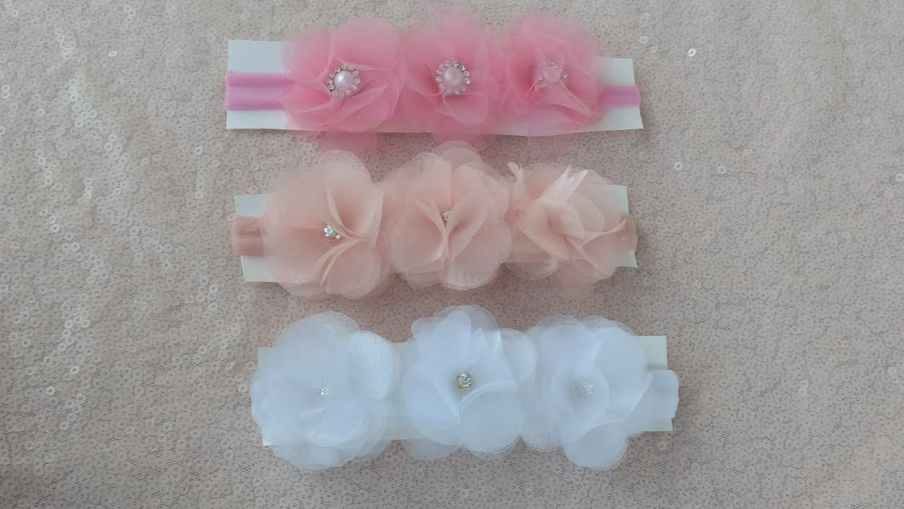 Tiara com flores de organza para RN recém nascido ! YouTube