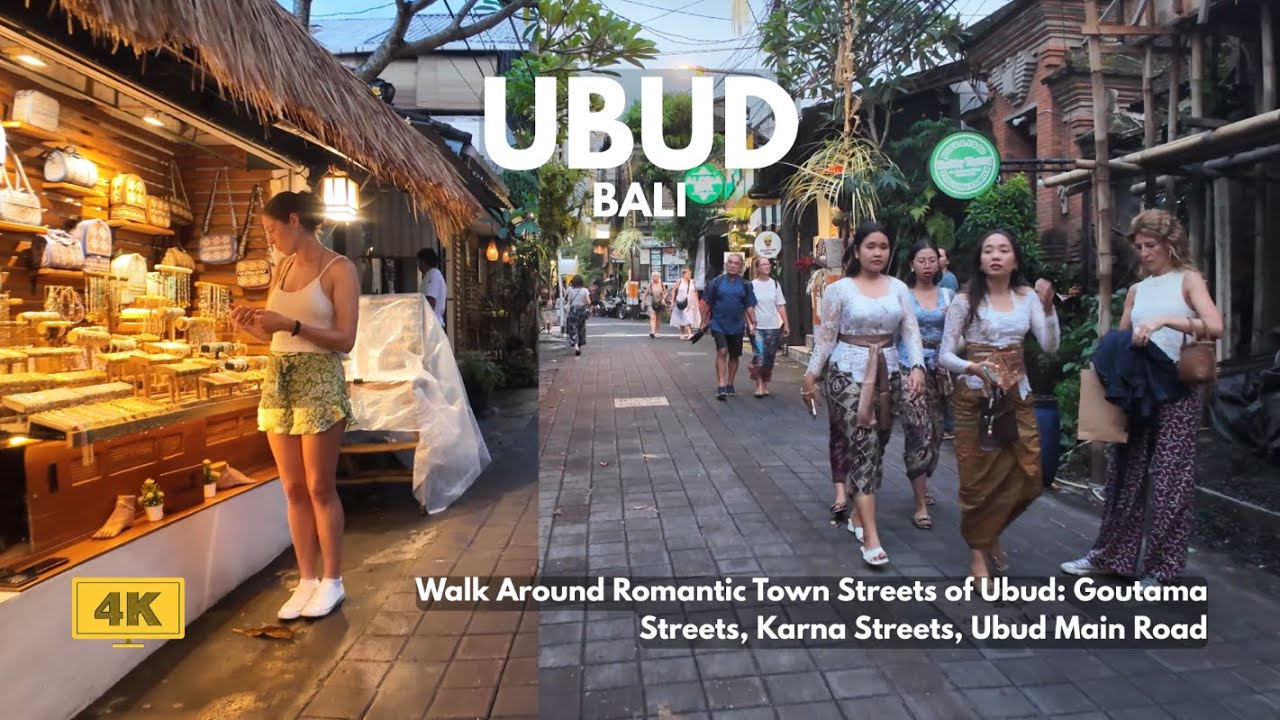 UBUD, Bali | Walk Around Romantic Town Streets of Ubud on Balinese Galungan Holy Day Walking Tour 4K