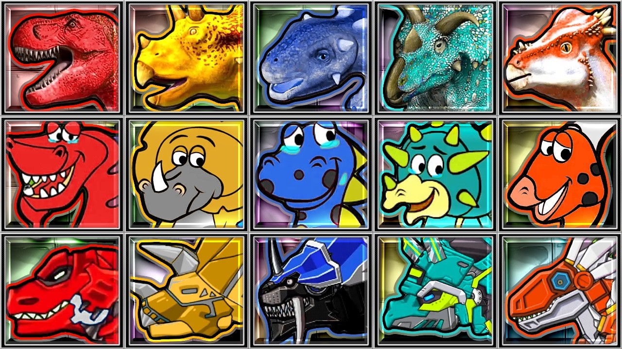 Dr Dino, Dino Racer, Dino Robot Corps: Tyrannosaurus Ankylosaurus Triceratops Velociraptor Rhamphorh