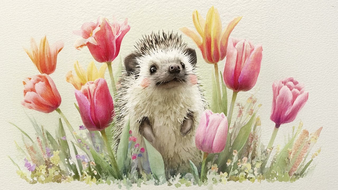 Сhildren's wallpaper for TV  Hedgehog with flower