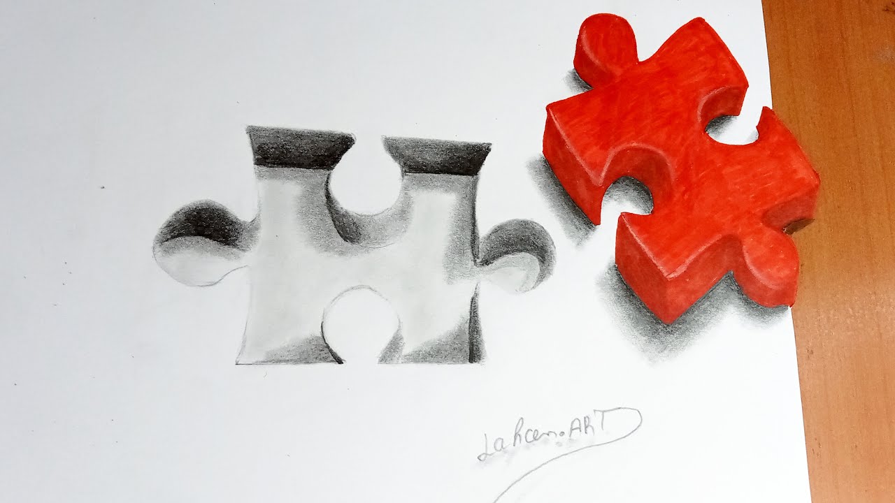 3D Trick Art on Pape How to draw 3d jigsaw puzzle How to draw jigsaw puzzle 3D trick Art