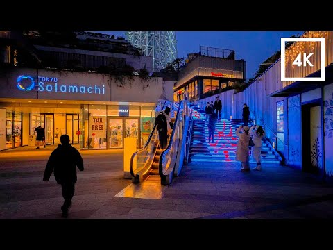 Tokyo,Japan - Spring Nights Walking Tour around Tokyo Skytree | 4K