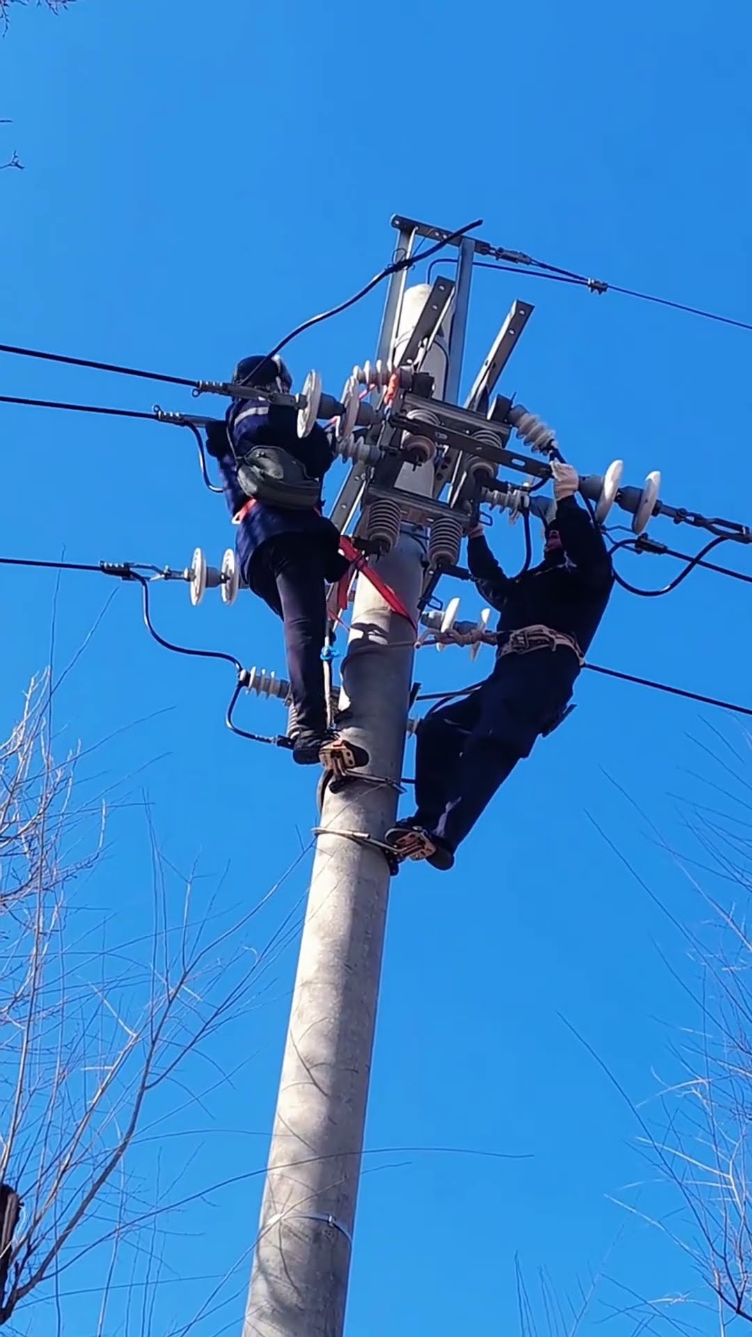 Power cables are installed at an altitude