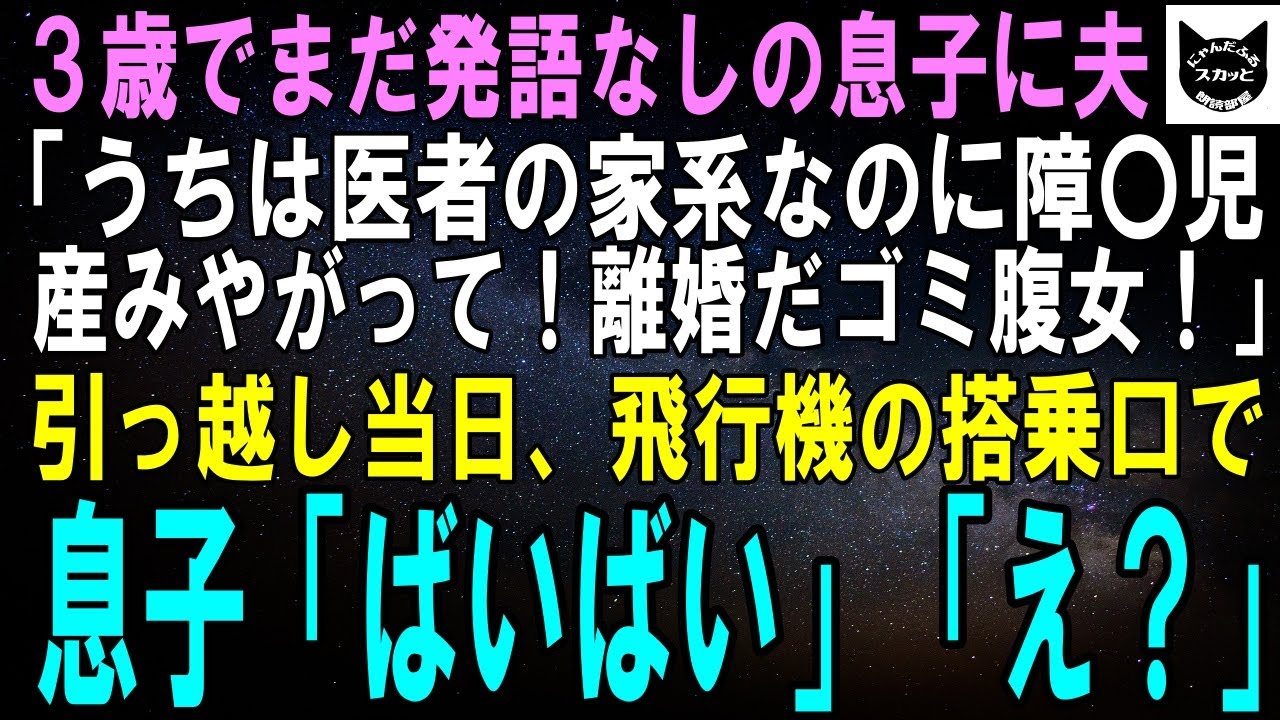 【スカッとする話】3歳でまだ発語なしの息子に夫「うちは医者の家系なのに障〇児なんぞ産みやがって！離婚だゴミ腹女！」引っ越し当日、飛行機の搭乗口で息子「ばいばい、パパ」「え？」実はｗ【修羅場】