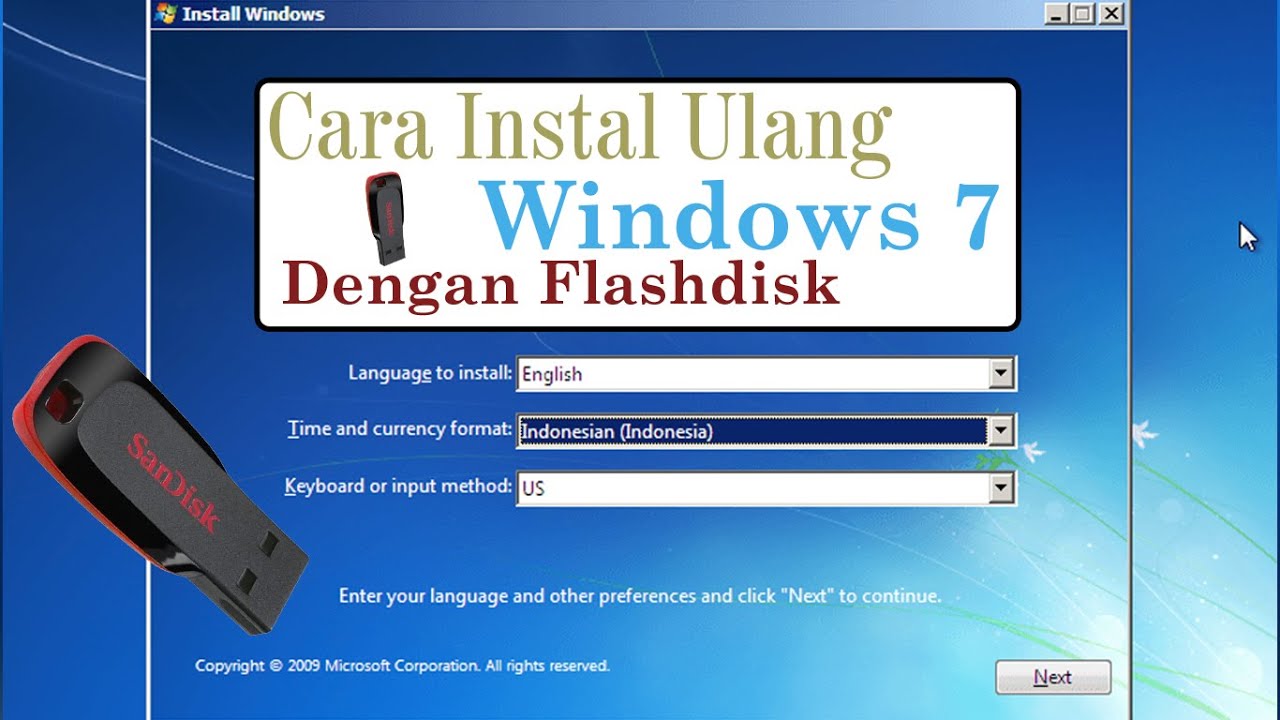 Cara Instal Ulang Windows 7 Dengan Flashdisk - YouTube