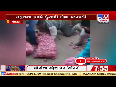 On cam: People jostle for onions in Modasa market as price plunges to 10 Rs. per kg. | Aravalli