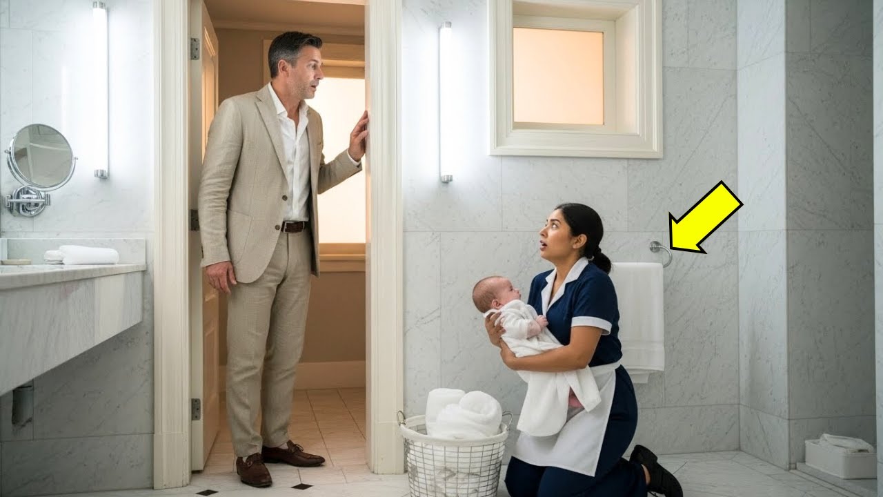 FAXINEIRA ESCONDE A SU BEBÉ EN EL BAÑO DEL MILLONARIO… HASTA QUE ÉL ABRE LA PUERTA Y QUEDA EN SHOCK