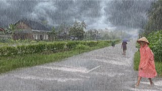 Heavy Rain and Thunderstorms in Beautiful Village Life | Walk in a Thunderstorm in the Afternoon