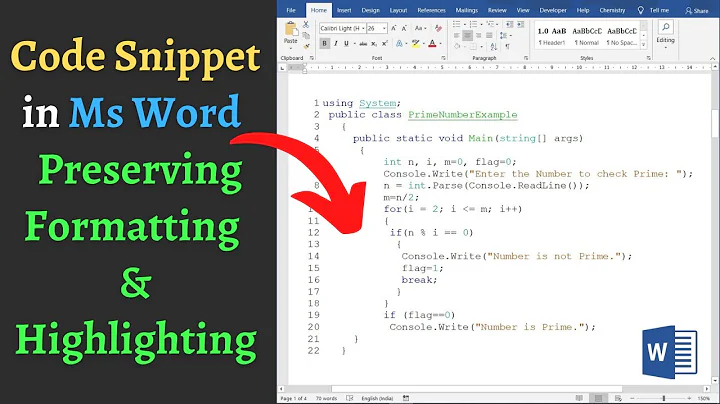 How to easily insert code snippet into Word preserving format, syntax highlighting & line numbers