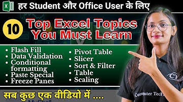 Top 10 Excel Topics | How to Use Flash fill, Pivot Table, Data Validation, Freeze Panes in MS Excel?