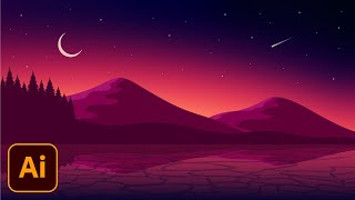 Nature Evening Landscape View Vector Illustration | Adobe Illustrator CC Video Tutorial | Vector Art