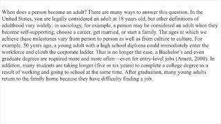 Ch. 15: Emerging Adulthood: The Bridge Between Adolescence and Adulthood