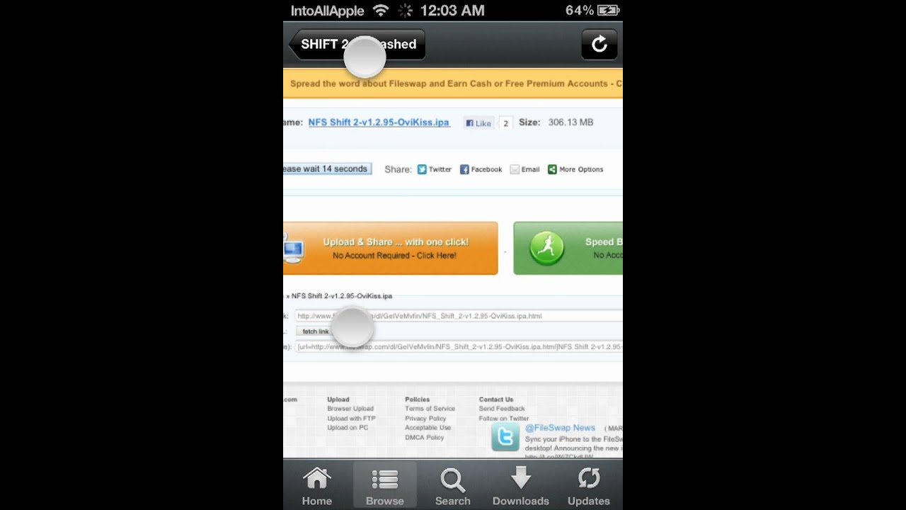How to download Fileswap.com files from installous - Cydia app
