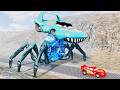 King Ice Elemental Spider Monster VS Lightning McQueen Pixar Cars Crashes Beamng Drive #427