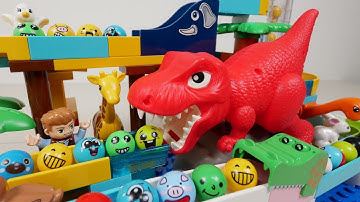 Satisfying Marble Run ASMR ☆ Building Blocks Wave slope & red dinosaur course