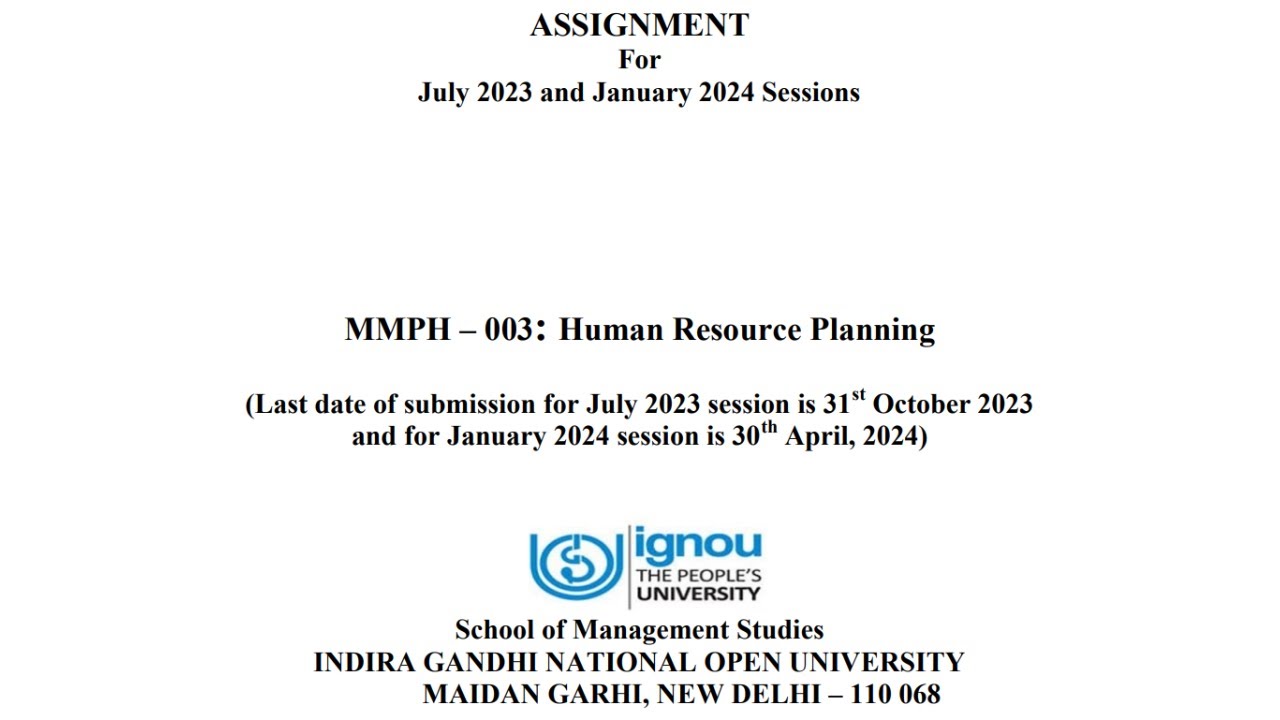 MMPH 003 Solved Assignment Human Resource Planning IGNOU - YouTube