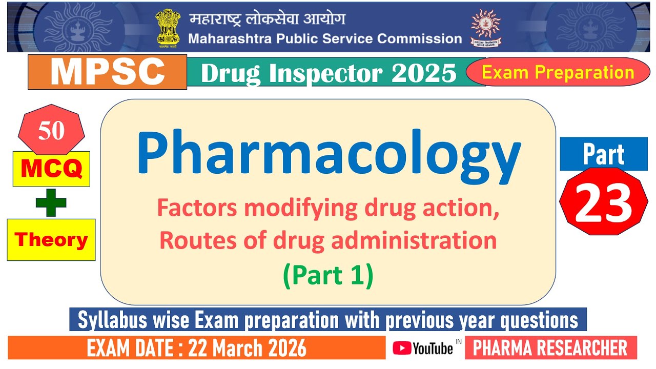 Pharmacology MCQs Part 1 II MPSC Drug Inspector2025 Exam Preparation #druginspector