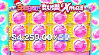 HUGE CLUSTER OF TOP SYMBOL ON SUGAR RUSH XMAS PAYS INSANE!! (BONUS BUYS)