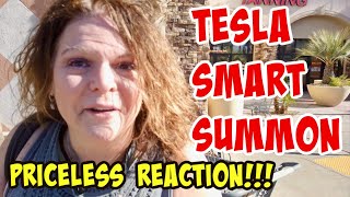 One Woman's Strong Reaction To Tesla's Smart Summon In A Grocery Store Parking Lot