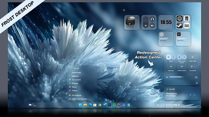 INTRODUCING FROSTED GLASS DESKTOP - New Windows 11 Action Center, Glass Taskbar, Widgets & More