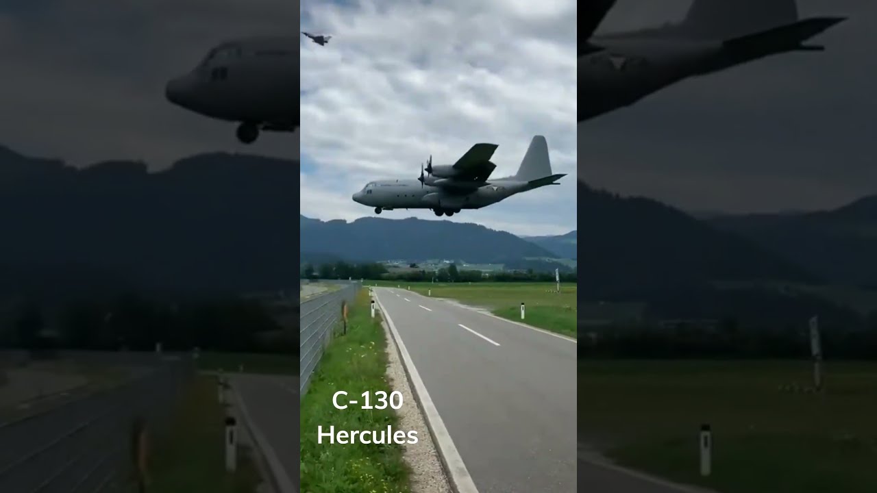 Fresh low pass C-130 Hercules jet aircraft