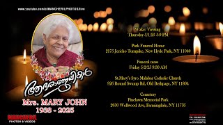 FUNERAL SERVICE OF Mrs. MARY JOHN ON MAY 2nd 9.30AM