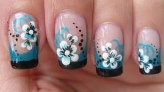 nail tip french flower colored nails designs flowers tips manicure coloured double teal purple technique