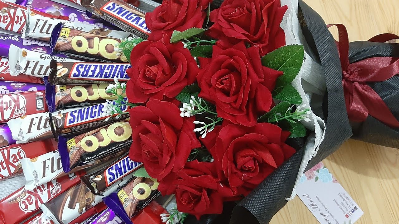 بوكيه ورد وشوكولاته  هدية مميزة من صنع ايدك  🎁 🌷🌹DIY