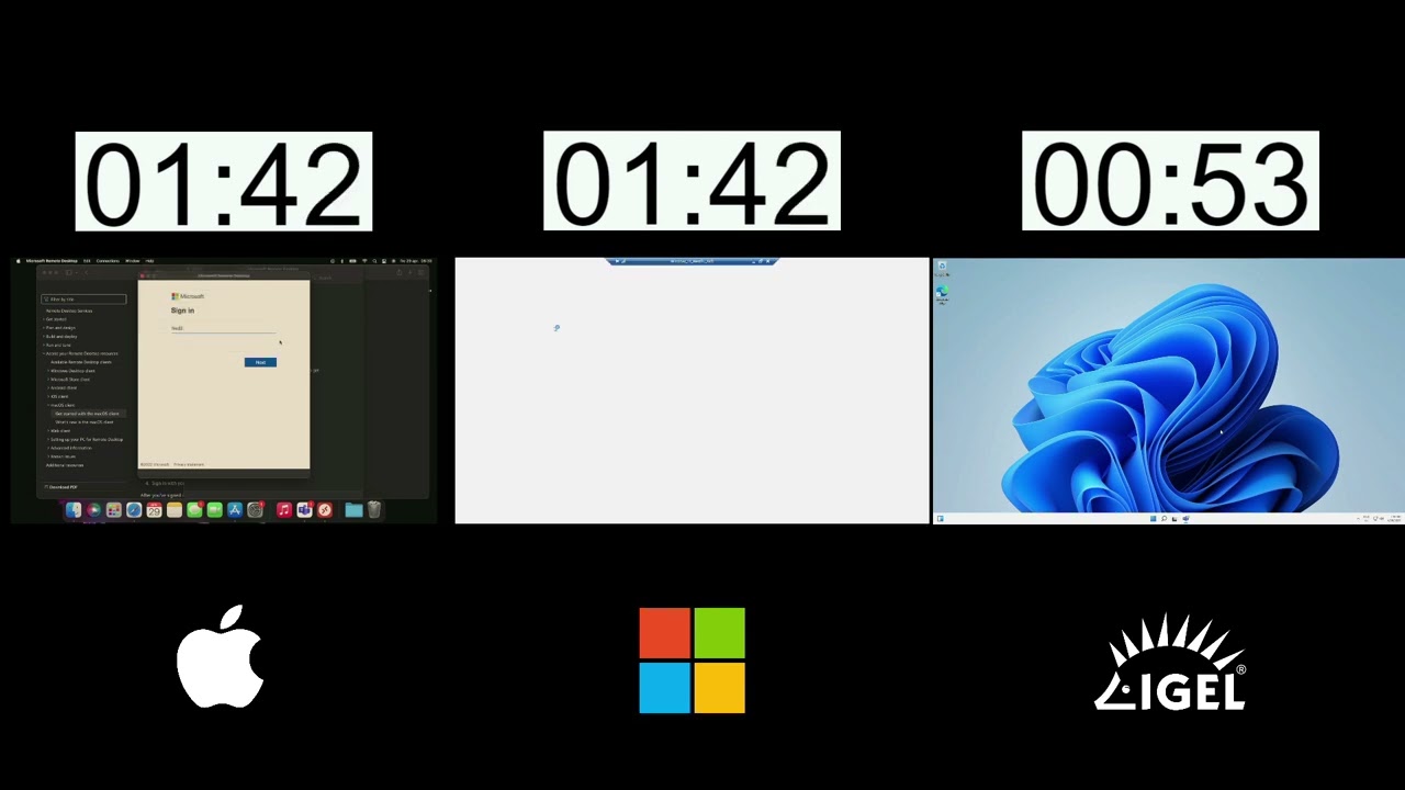IGEL, Windows and Apple comparison - AVD install and launch