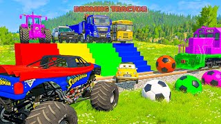 Long Cars vs Funny Cars - Big & Small Long Mcqueen Alphabet vs Thomas Trains and Lava Pit - BeamNG