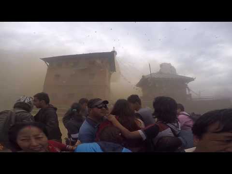 Earthquake in Nepal 2015. Kathmandu engulfed in dust.