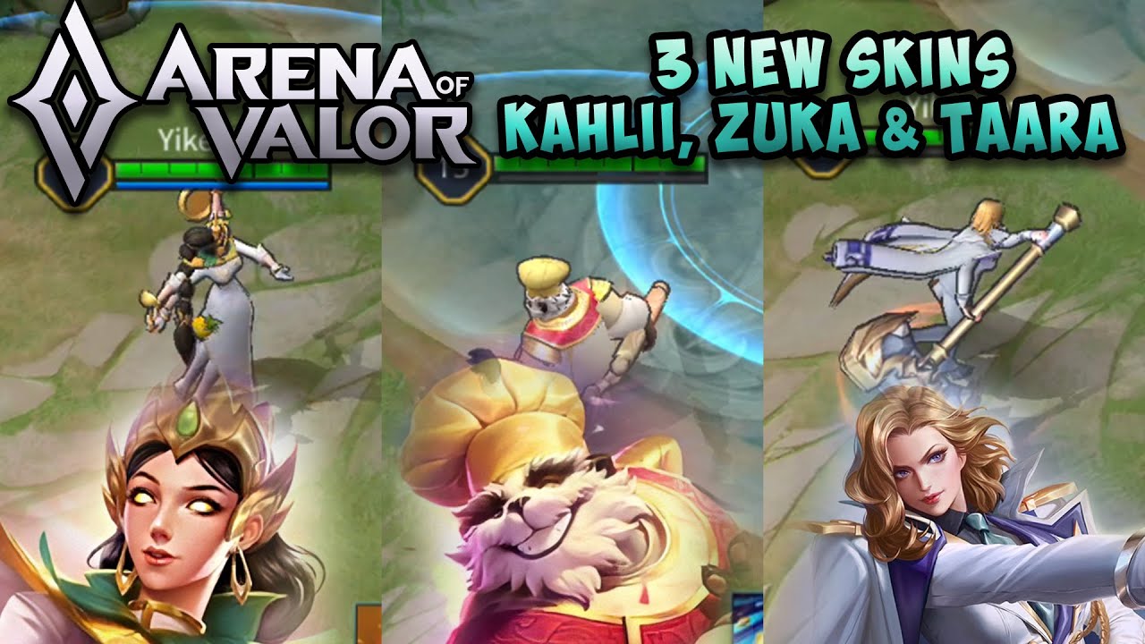 rov taara skin  2022  3 SKINS | KAHLII, ZUKA \u0026 TAARA (HEROIC SKINS - NO EFFECTS) | AOV | ROV | LiênQuânMobile | 傳說對決