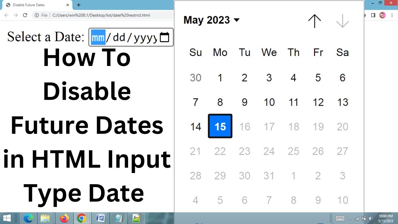 Disable Future Dates In HTML Input Type Date YouTube